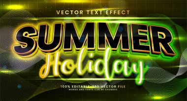 Yaz tatili vektörü 3D metin efekti. Renkli tema için uygun düzenlenebilir metin biçimi.