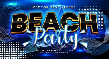 Plaj partisi vektörü 3D metin efekti. Renkli tema için uygun düzenlenebilir metin biçimi.