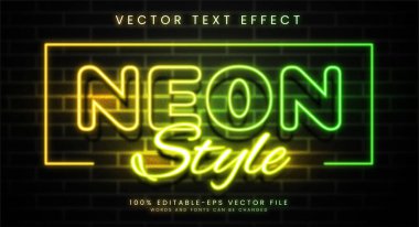 Neon biçimi düzenlenebilir metin etkisi. Açık tema için uygun yeşil ve sarı renkli parlayan metin.