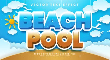 Kağıt kesim tarzıyla plaj havuzu düzenlenebilir metin etkisi.