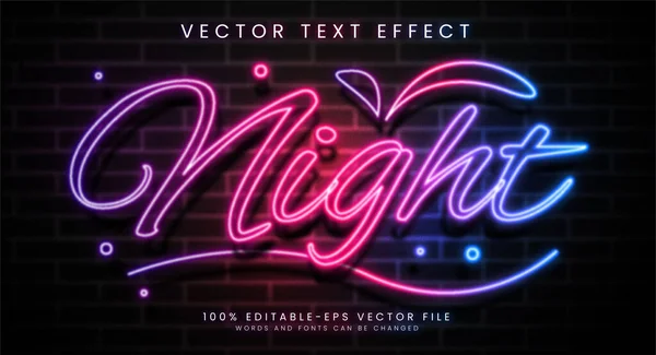 Night Editable Text Style Effect Glowing Text Colorful Concept Suitable — Stock Vector