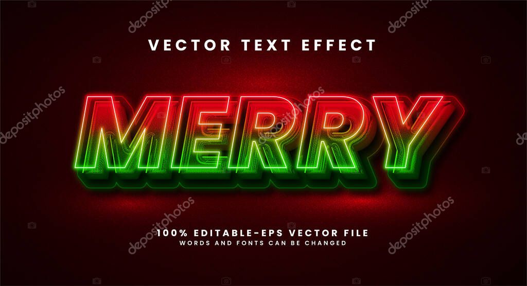 Merry 3D text effect. Editable text style effect with merry christmas theme.