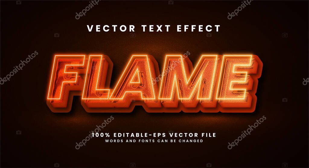 Flame 3D text effect. Editable text style effect with red light theme.
