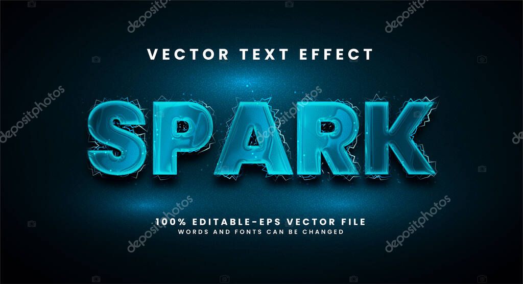 Blue spark 3D text effect. Editable text style effect with the theme of sparkling electric.
