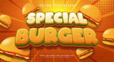 Özel burger 3D metin efekti, fast food ürünleri için uygun..