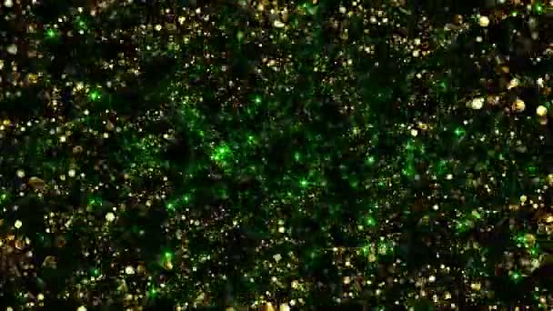Guldmynt i ett moln av gnistrande partiklar. Rörelsen av en ljus gnistrande samling av partiklar. Vacker bakgrund 4k. 3D-animation. Guldutvinning. — Stockvideo