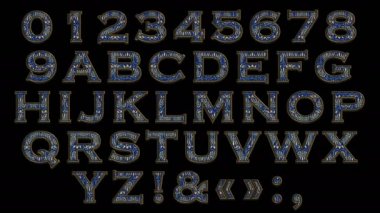 Peri alfabesi. Üç boyutlu. Kaliteli süslemeli altın kaplama yazı tipi. Animasyon harfleri bir yazıda birleştirilecek.
