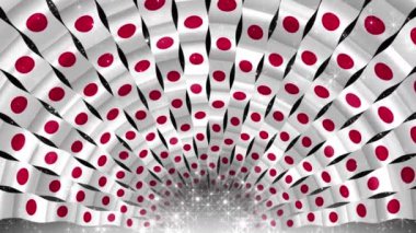 Japon geçmişi. Ülke bayraklarını sallayan kurdeleler. Bayrak ve yıldızlardan oluşan tüneli olan sembolik kemer..