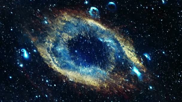 Pupillformad galax. En abstraktion av ett stjärnkluster i spektrumet. 3d. Ögla. — Stockvideo
