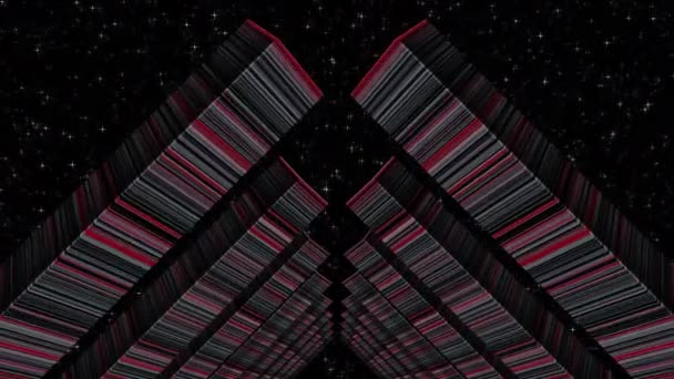 Un túnel de un patrón en forma de líneas en movimiento. Un pasillo con paredes hechas de columnas inclinadas animadas. 4K. Movimiento en el espacio 3D abstracto. — Vídeos de Stock