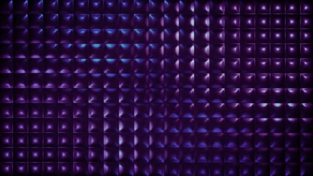 Lilac beautiful embossed 3D background. The pads are illuminated from different sides. Convex tiles made of glossy material. 4K. Embossing with square cells. — Stockvideo