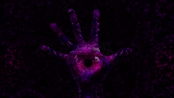 A mão é o olho. Esotéricos. 4K. Místico. Vidência! Vidência! Projeção de gráficos em uma palma 3D. — Vídeo de Stock