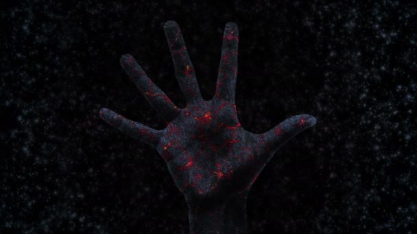 Hand in stone with lava veins. 4K. Projection of igneous rock onto a 3D palm. — Stock Video