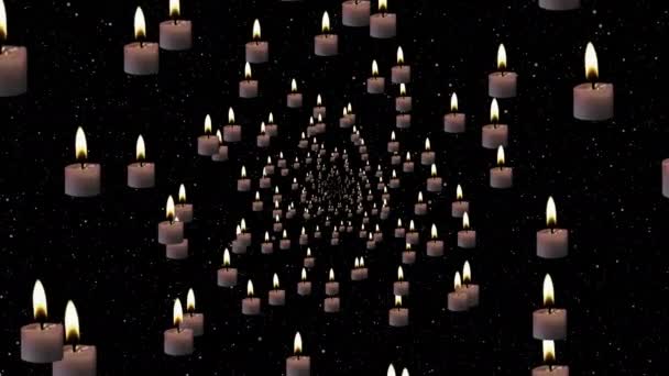 Velas. Muchas velas flotando en el espacio. — Vídeos de Stock