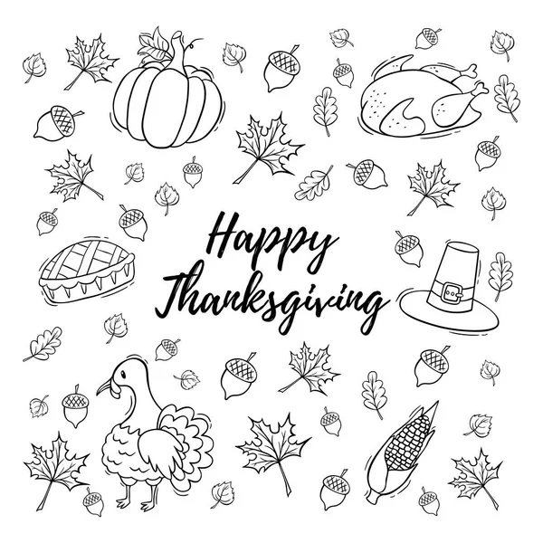 Handgezeichnetes Icon Set Von Thanksgiving Day Dingen Doodle Stil Thanksgiving — Stockvektor