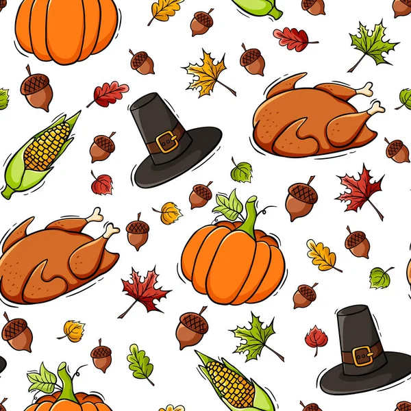 Handgezeichnetes Nahtloses Muster Thanksgiving Day Doodle Stil Nahtloses Muster Zum — Stockvektor