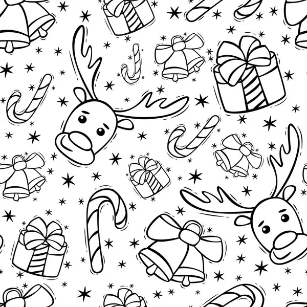 Met Hand Getekend Kerst Naadloos Patroon Doodle Stijl — Stockvector