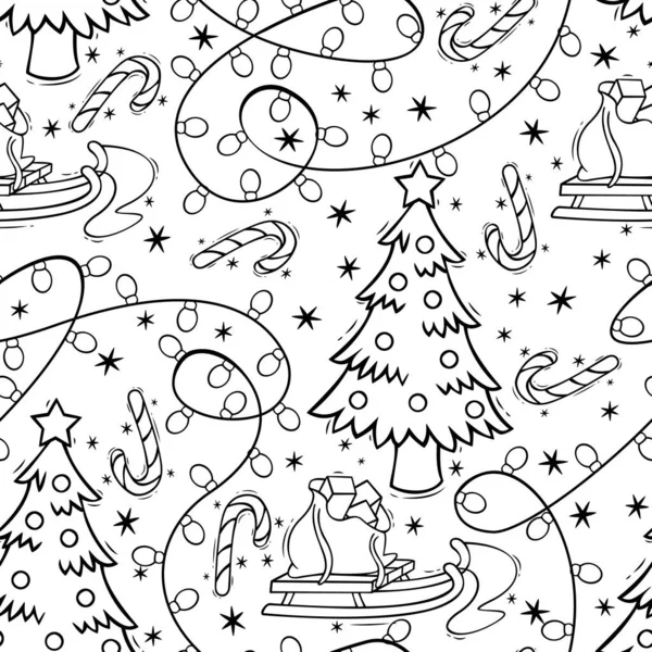 Padrão Sem Costura Natal Desenhado Mão Estilo Doodle — Vetor de Stock