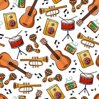 Karalama tarzında müzik aletleri ile el çizimi kusursuz desen.