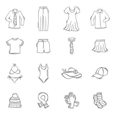 Karalama çizim tarzında el çizimi ikonlar ve aksesuarlar. Simge, arkaplan, çerçeve tasarımı için vektör illüstrasyonu.