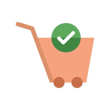 Alışveriş arabası ve Mark Düz Clipart vektör illüstrasyonunu kontrol et