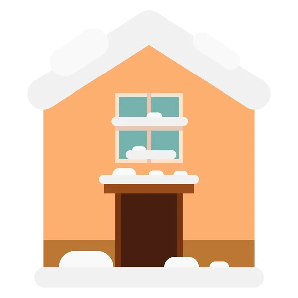 雪のフラットクリッパーベクトル図の下の家 — ストックベクタ