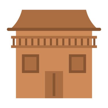 Vietnam ahşap evi düz clipart vektör çizimi