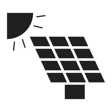 Beyaz arkaplanda siyah renkli izole edilmiş güneş enerjisi simgesi tasarım şablonu