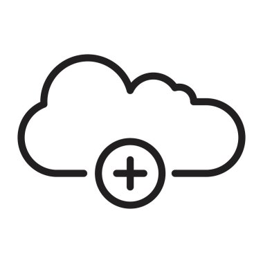 Beyaz arkaplanda siyah renk izole edilmiş işaret ile bulut simgesi tasarım şablonu ekle