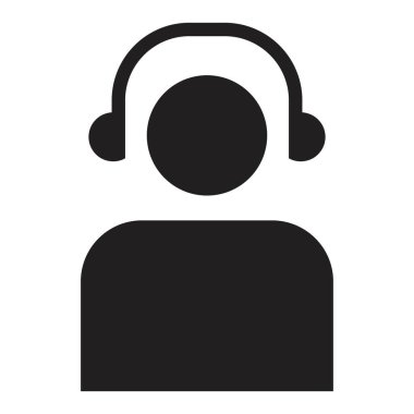 Kulaklık simgesi vektör tasarım şablonu olan adam beyaz arkaplanda siyah renk izole işareti kullanıyor