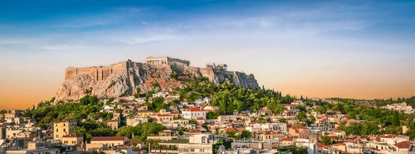 日落时的希腊雅典全景雅典卫城 — 图库照片
