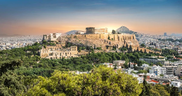 Acropolis Panorama Při Západu Slunce Aténách Řecko — Stock fotografie