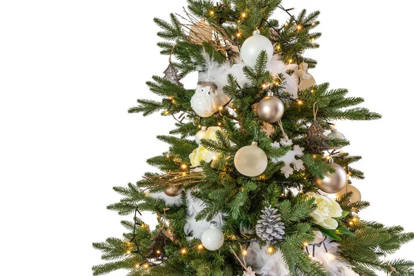 Elegante Albero Natale Decorato Isolato Bianco Primo Piano — Foto Stock