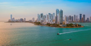 Cartagena de Indias, Kolombiya 'nın silüeti. Bocagrande Bölgesi.