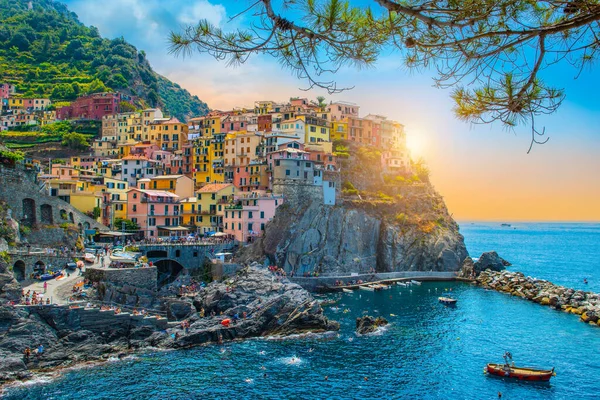 Манарола Деревня Закате Cinque Terre Италия — стоковое фото