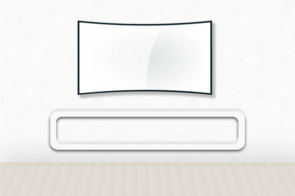 Illustratie Van Blanco Witte Curve Breedbeeld Smart Televisie Witte Muur — Stockvector