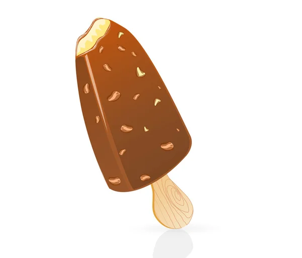 Nanuky Vanilkové Zmrzliny Potažené Čokoládou Arašídy Byla Kousnuta Bílém Pozadí — Stockový vektor