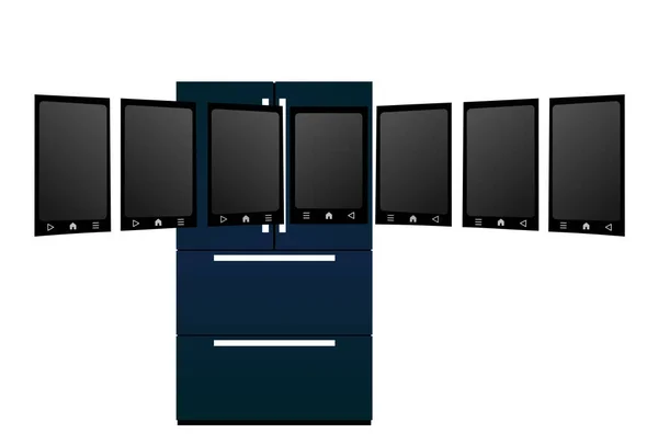 Mörkblå Smart Kylskåp Med Display Vit Bakgrund — Stock vektor