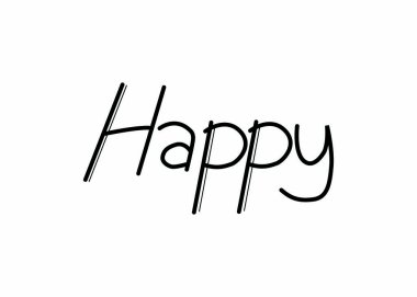 Beyaz arkaplanda Mutlu sözcüğün siyah satırı.