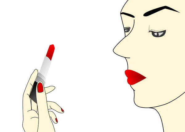 Seitenansicht Der Schönen Frau Gesicht Mit Roter Lippe Und Ihre — Stockvektor