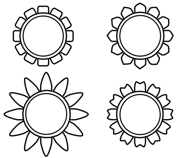 Collection Black Outline Flower Blank Circle Middle White Background Medals Stock Illustration