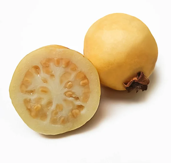 Cut Guava Psidium Guajava White Background — 스톡 사진