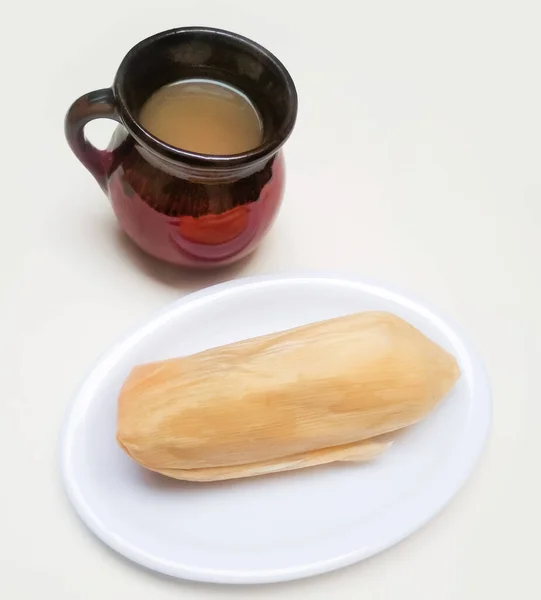 Uchepos Corn Tamal Och Atole Drink Mexikansk Frukost — Stockfoto