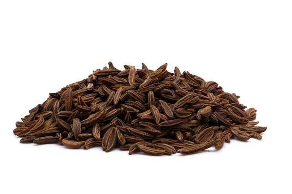 Heap Dry Brown Cumin Caraway Seeds Isolated White Background — Stockfoto