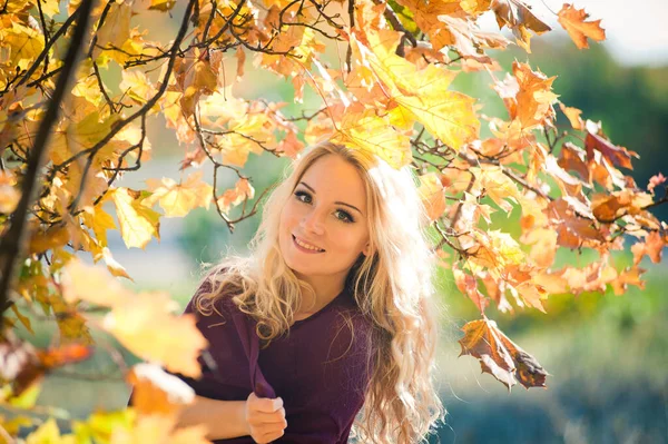 Portret van jonge blonde vrouw in herfst kleur — Stockfoto