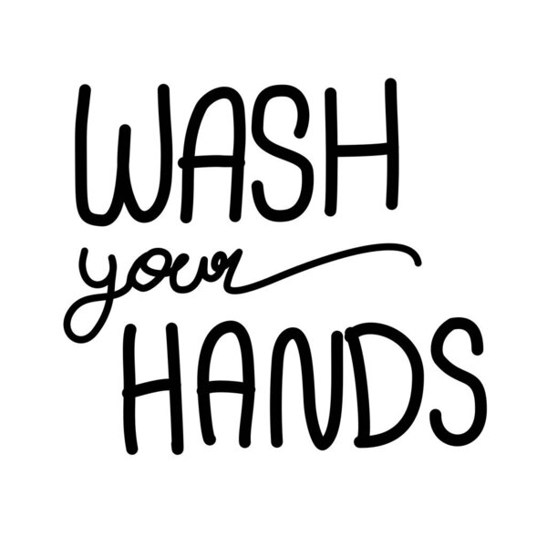 Мыть руки Каллиграфия Письмо рукой. текстовое сообщение. Хорошо подходит для плаката, баннера, стикера, этикетки и текстильной печати. Новая нормальная концепция. Изолированный на белом фоне. Коронавирус COVID-19 в мире.