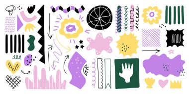 Various decorative abstract shapes. Hand-drawn creative print design elements.