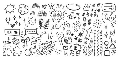 Doodle hand drawn set. Creative abstract sketch outline elements. For diary, planner
