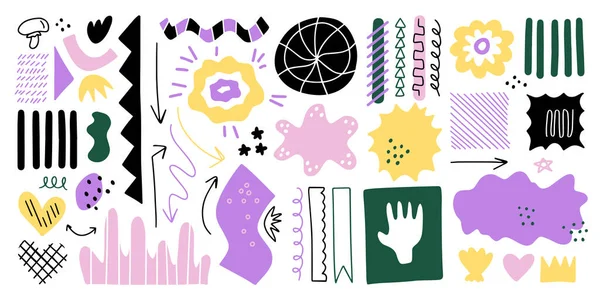 Various decorative abstract shapes. Hand-drawn creative print design elements. — ストックベクタ