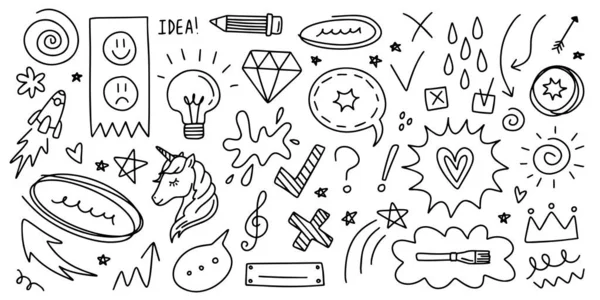 Doodle hand drawn set. Creative abstract sketch outline elements. For diary, planner